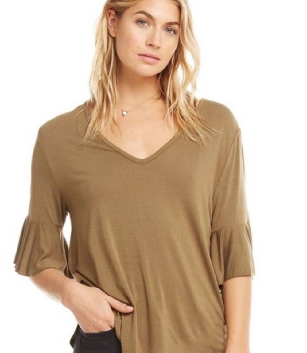 Chaser Sage Green 3/4 Bell Sleeve Double V Top - M